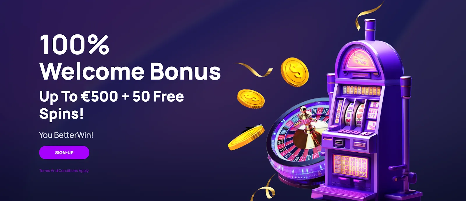 Welcome bonus page for BetterWin Casino games, showcasing promotional offers and incentives for new players.