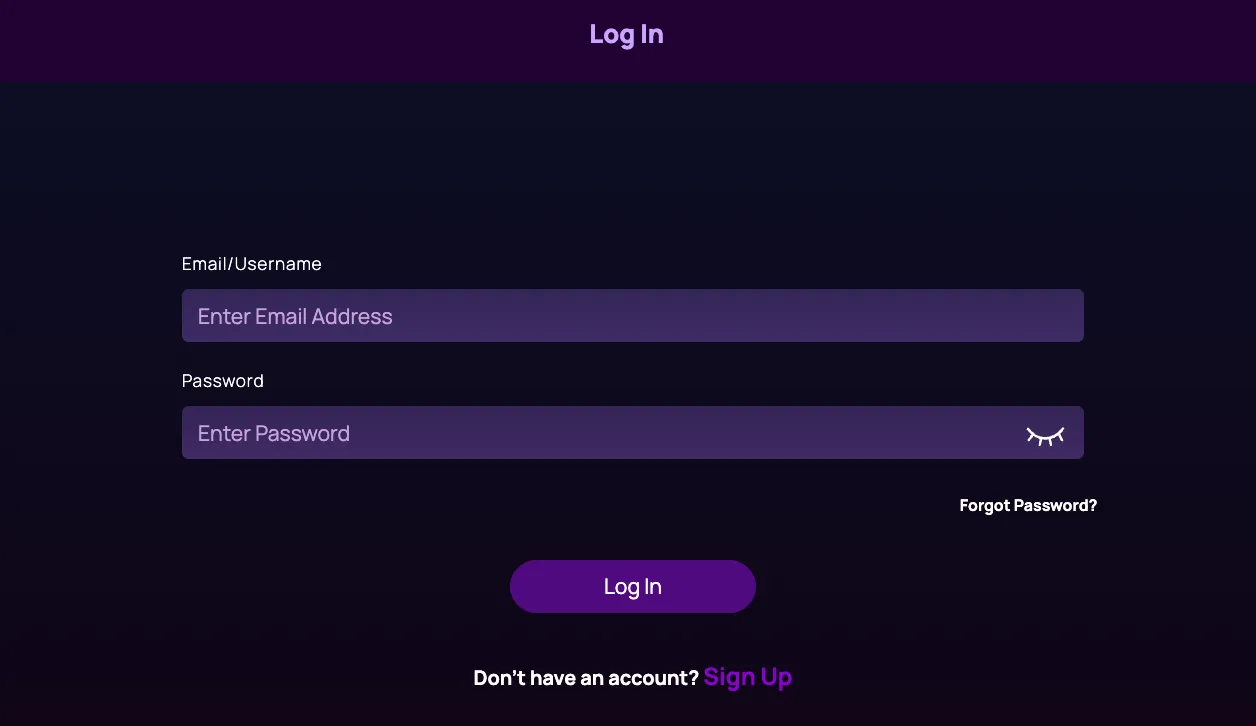 Login screen for a website featuring fields for username and password, along with a submit button.