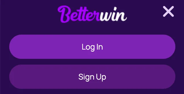 Betterwin Casino Log in and Sign up options on a purple background.