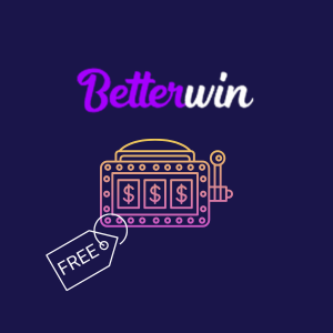 Purple and white Betterwin Casino logo on a dark background, with a colorful slot machine illustration with a white tag next to it saying “Free”.