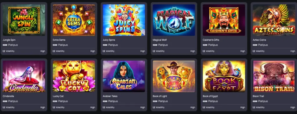 A screenshot from BetterWin Casino Slot page, showcasing the colorful and various game library available at the casino website.