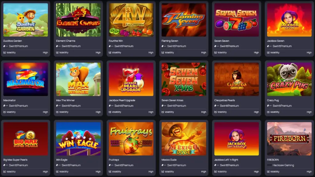A screenshot from BetterWin Casino’s extensive slot game section.