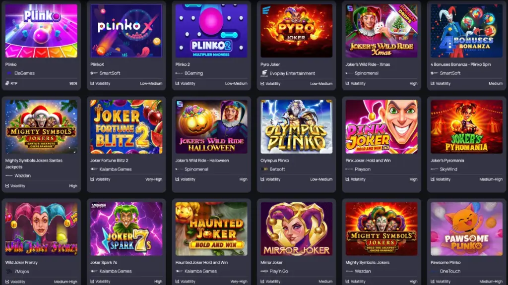 A screenshot from BetterWin Casino’s colorful crash game section.