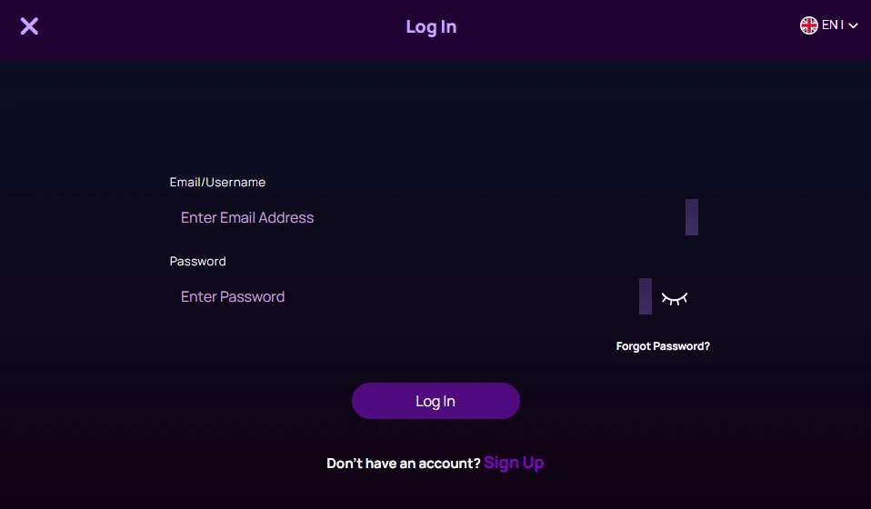 Betterwin Casino login menu