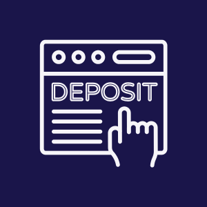 Deposit button with a hand icon over a dark blue background.