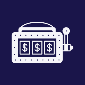 A white illustrated slot machine with dollar signs.