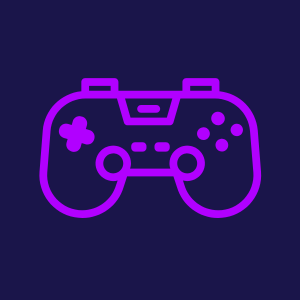 Purple video game controller icon on a dark background, symbolizing gaming and technology.