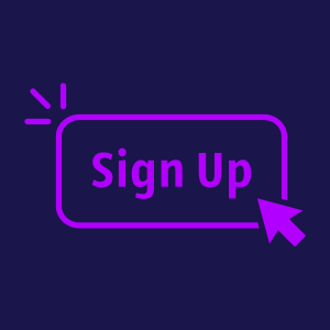 Purple ‘Sign Up’ button on a dark blue background.