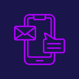A phone and message notification visual on a dark background.
