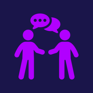 An illustration of two people communicating, showcasing the sense of community.