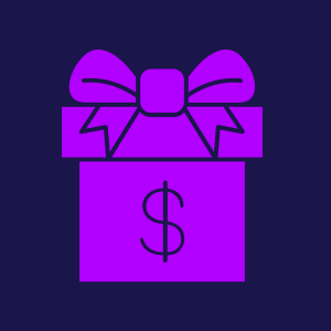 A purple gift box symbolizing the various bonuses available at the casino.