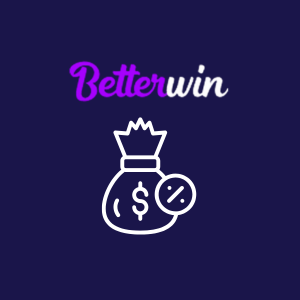 Betterwin Casino bonus on a dark blue background, with a white logo of a money pouch.