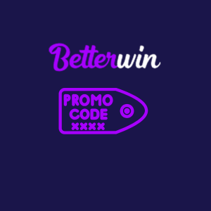 BetterWin Casino logo on a dark blue background, with a purple illustrated tag under it to saying “promo codes”.