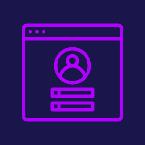 Purple line icon depicting a signing up/logging in screen on the computer.
