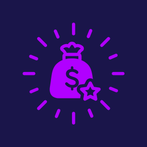 Money bag icon displayed on a dark background, symbolizing bonuses.