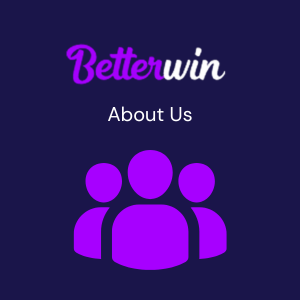 A dark background with the Betterwin logo at the top, the words "About Us" in the middle, and three person silhouettes at the bottom.