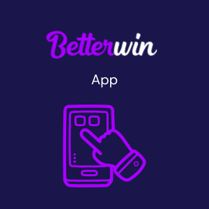 A dark background with the Betterwin logo at the top, the word "App" below it, and an icon of a finger tapping on a smartphone screen at the bottom.