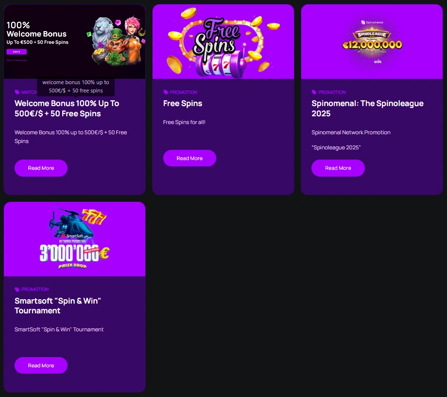 The Betterwin Casino promotions page showcasing available offers.