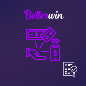 A hand, a smartphone, a credit card, and a dollar bill under the Betterwin logo.