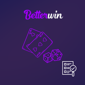 Two playing cards, two dice, and a clipboard with a checkmark, under the Betterwin logo.
