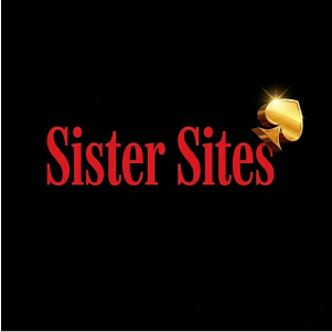 Sister sites text in red with a golden spade symbol on a black background.